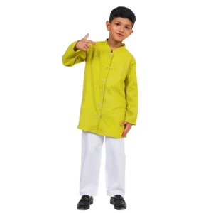 Boys Handloom Cotton Kurta Pyjama Set (Green)