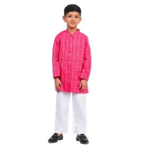 Boys Handloom Cotton Kurta Pyjama Set (Fuschia)