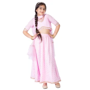 Foil Printed Girls Lehenga Choli Set With Dupatta (Pink)