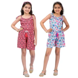 Floral Print Sleeveless Summer Jumpsuit Pack of 2 (Red & Blue)