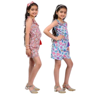 Floral Print Sleeveless Summer Jumpsuit Pack of 2 ( Blue & Sky Blue)