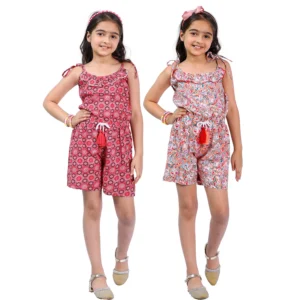 Floral Print Sleeveless Summer Jumpsuit Pack of 2 (Red, Multi)