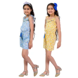 Floral Print Sleeveless Summer Jumpsuit Pack of 2 (Blue & Yellow)