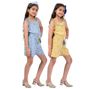 Floral Print Sleeveless Summer Jumpsuit Pack of 2 ( Yellow & Blue)