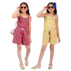 Floral Print Sleeveless Summer Jumpsuit Pack of 2. (Red & Yellow)