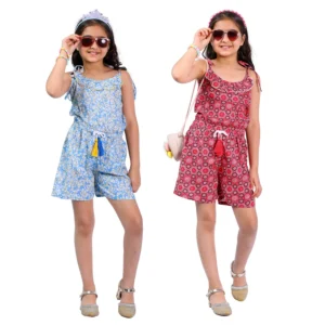 Floral Print Sleeveless Summer Jumpsuit Pack of 2 (Red & Blue)